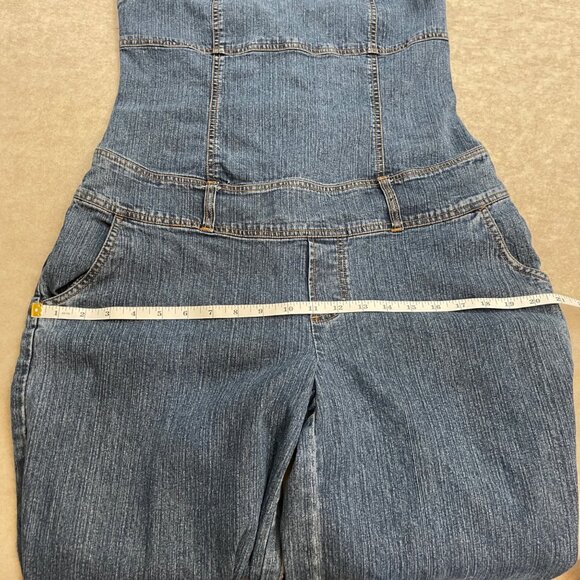 Yada Yada Stretch Y2K 2000's Blue Denim Wide Leg Capri Jumper Romper size Large - Picture 14 of 15